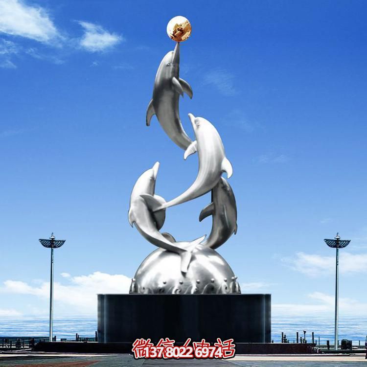城市廣場不銹鋼海豚雕塑擺件，鏡面制作精美