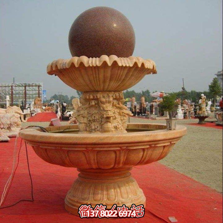 經(jīng)典中式風(fēng)水球，黃銹巖浮雕噴泉水