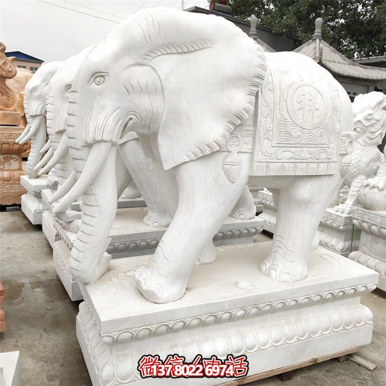 精美石雕大象雕塑，點綴別墅小區(qū)，增添大理石的高貴氣派