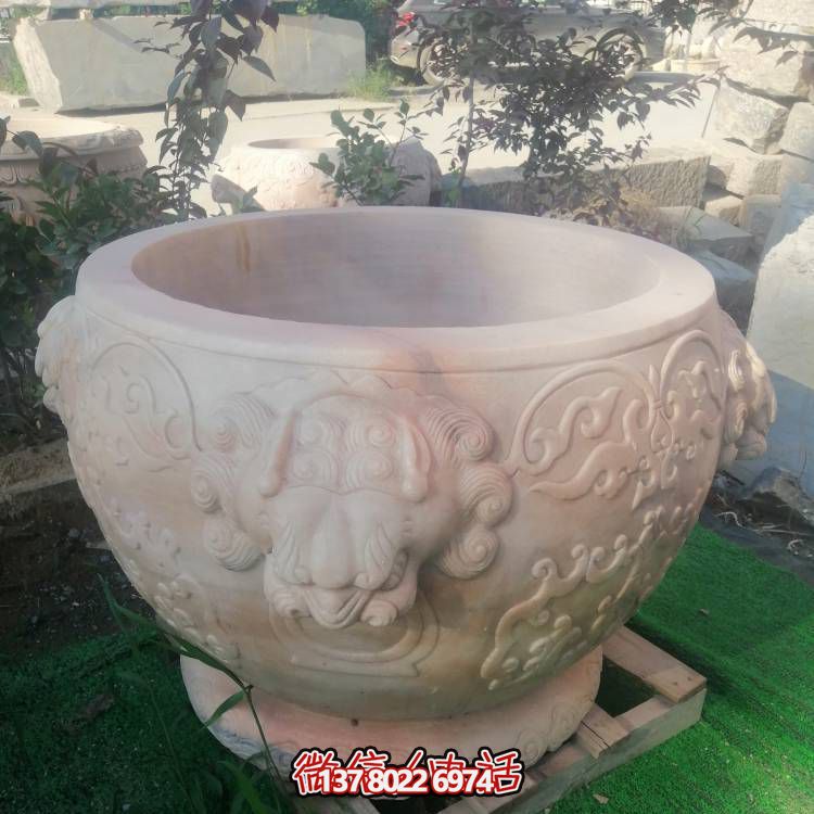 紅晚霞，精美石雕園林?jǐn)[件花盆雕塑