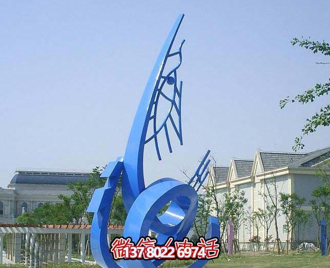 藍(lán)色不銹鋼魚雕塑，簡約裝飾街道