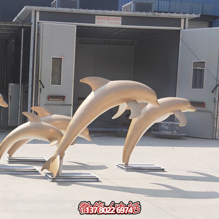 高端不銹鋼海豚雕塑，為售樓部門(mén)口增添完美視覺(jué)