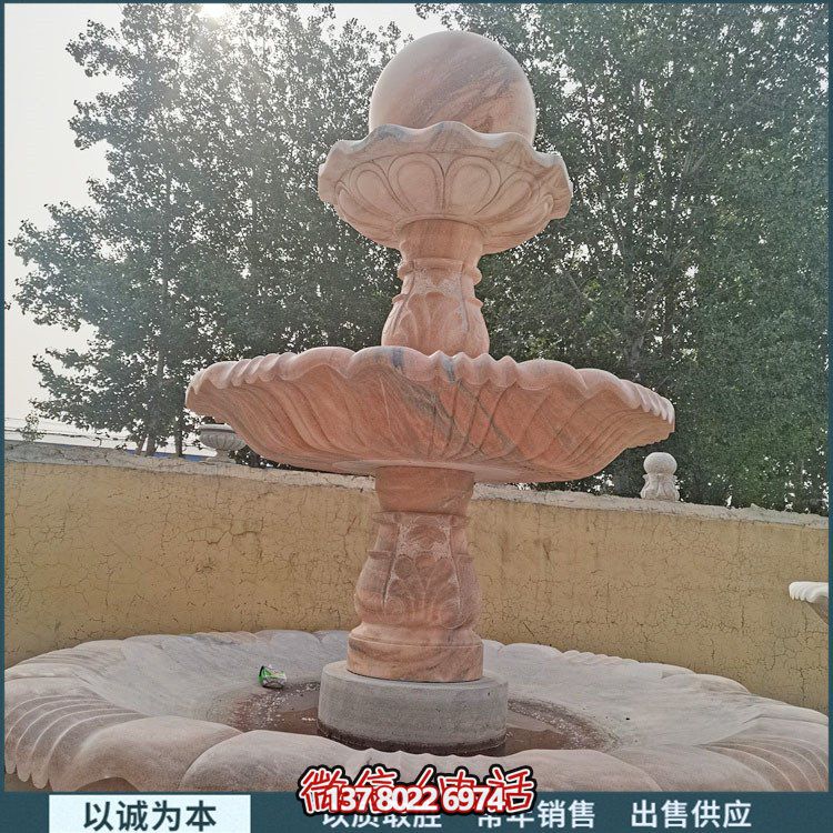 紅大理石石雕園林噴泉，展現(xiàn)絢爛晚霞