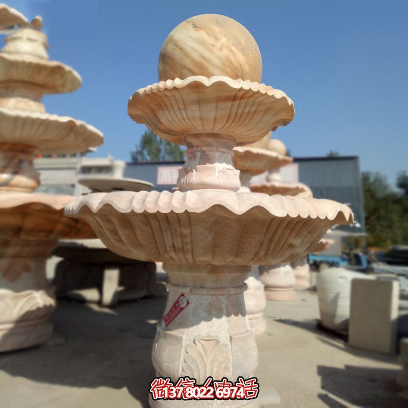 私家庭院風(fēng)水紅景觀，點綴晚霞夢幻雕塑噴泉