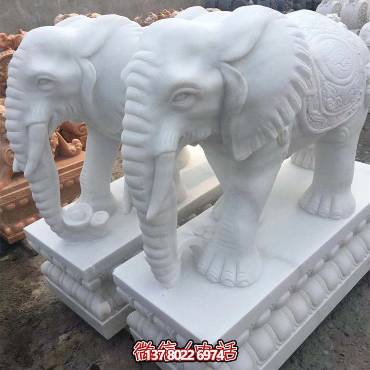 雕塑藝術(shù)融入園林景觀，漢白玉大象石雕點綴戶外