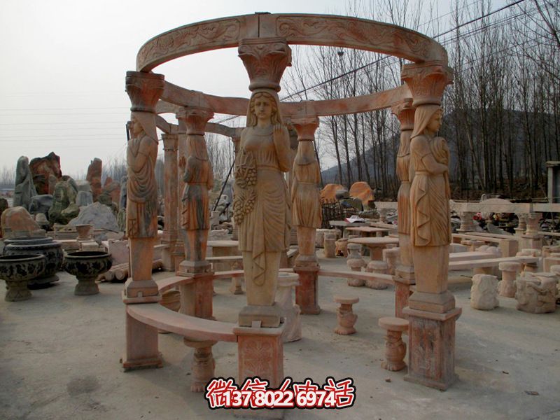 歐式?jīng)鐾?，圓形露天人物石柱擺放城市廣場裝飾