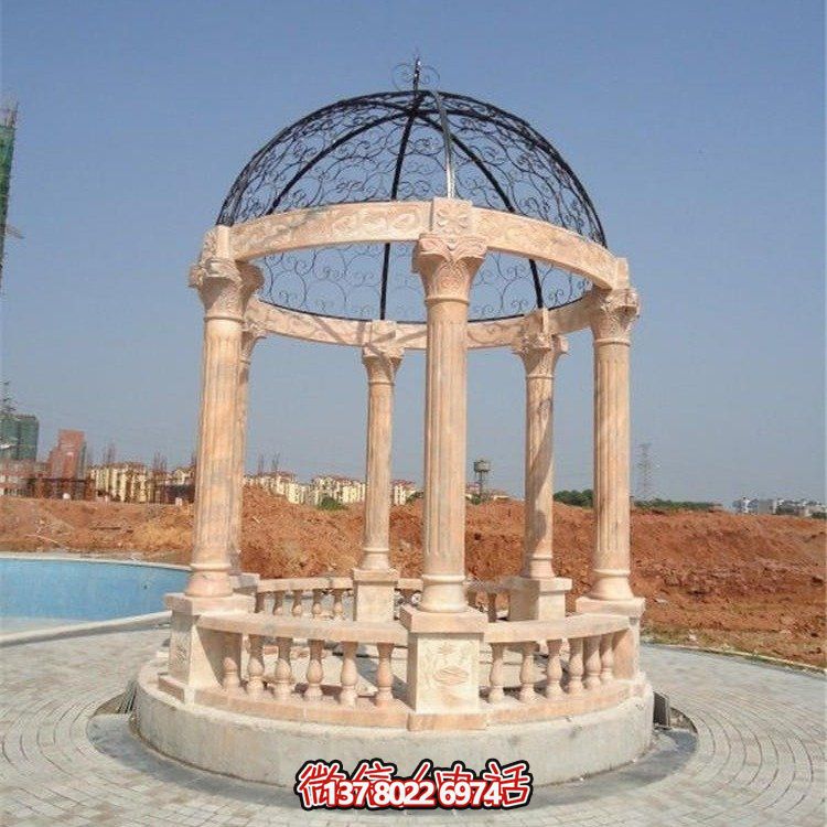 美麗而典雅的歐式大理石雕塑涼亭，為觀賞晚霞景觀而設(shè)計(jì)