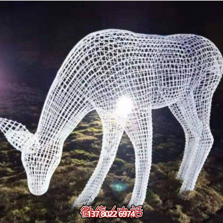 鏤空不銹鋼幾何梅花鹿雕塑，創(chuàng)意戶外擺件