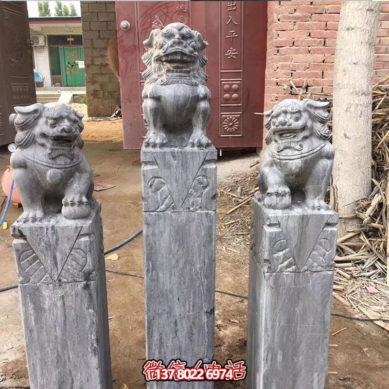 經(jīng)典仿古石獅子拴馬柱擺件，點綴園林