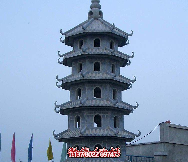 古典寶塔景觀園林，精美石雕青石多層搭配