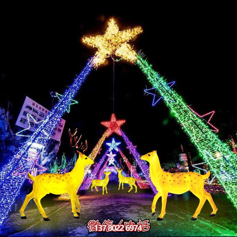 彩繪梅花鹿玻璃鋼雕塑，照明發(fā)光環(huán)繞