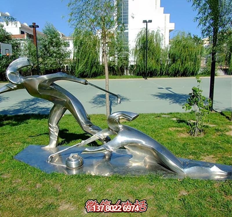不銹鋼冰壺雕塑，點(diǎn)綴小區(qū)花園，創(chuàng)造休閑運(yùn)動(dòng)空間