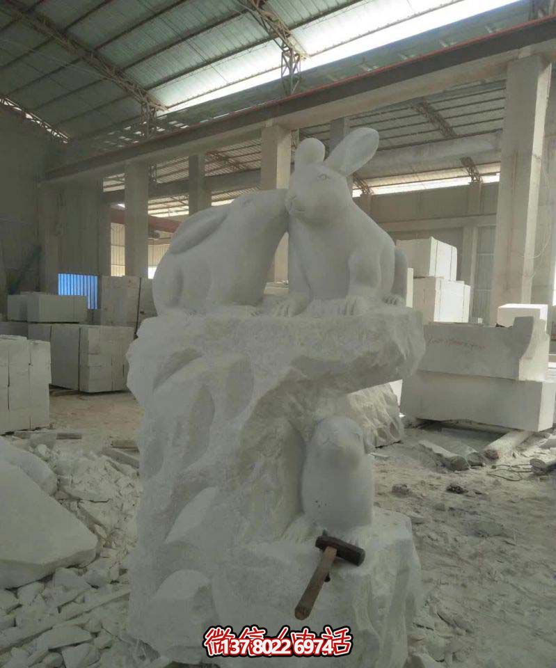 名門大號(hào)石雕兔子雕塑，高端裝飾您的別墅