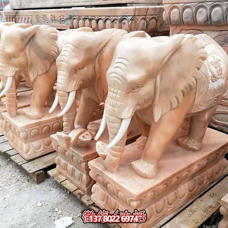 紅晚霞，石雕大象雕塑，點綴庭院空間