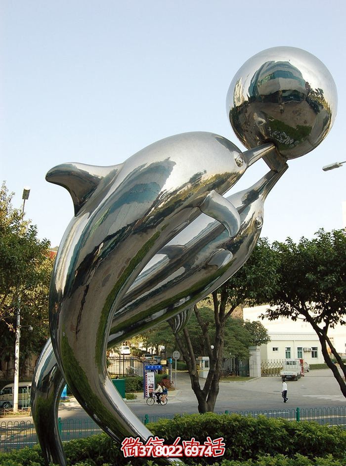 高端不銹鋼海豚游樂場(chǎng)雕塑