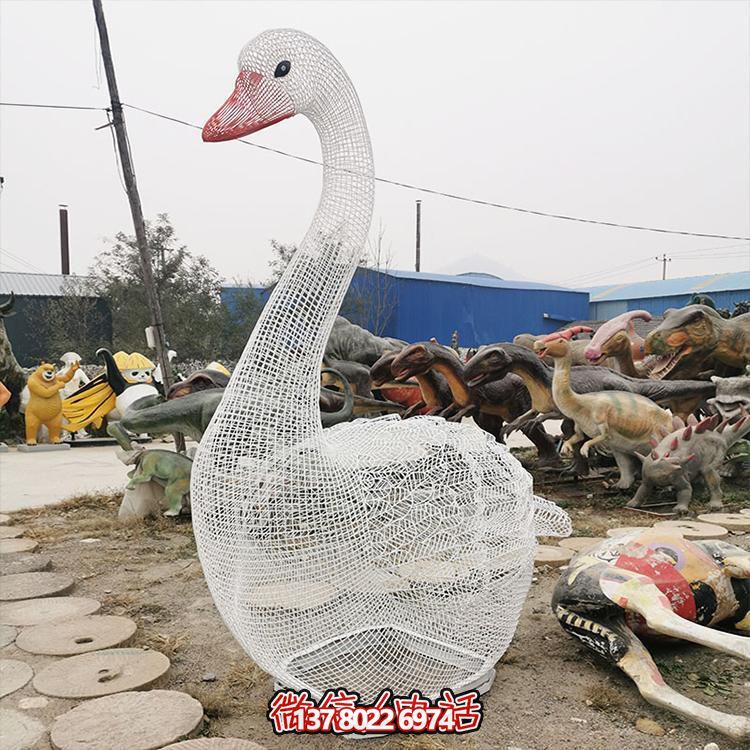 大型不銹鋼鏤空天鵝雕塑戶(hù)外園林景觀擺件