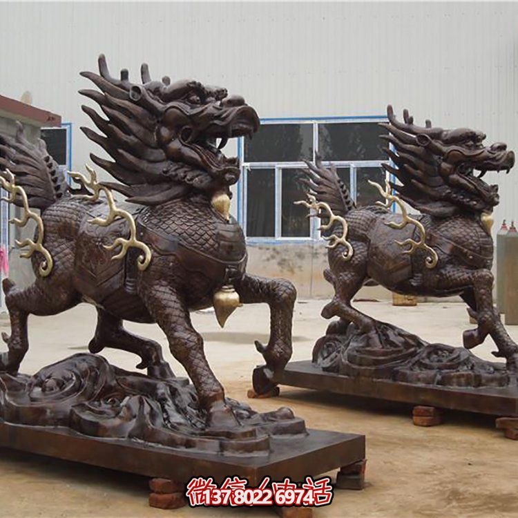 大型銅雕麒麟擺件，裝點(diǎn)庭院門(mén)口別墅