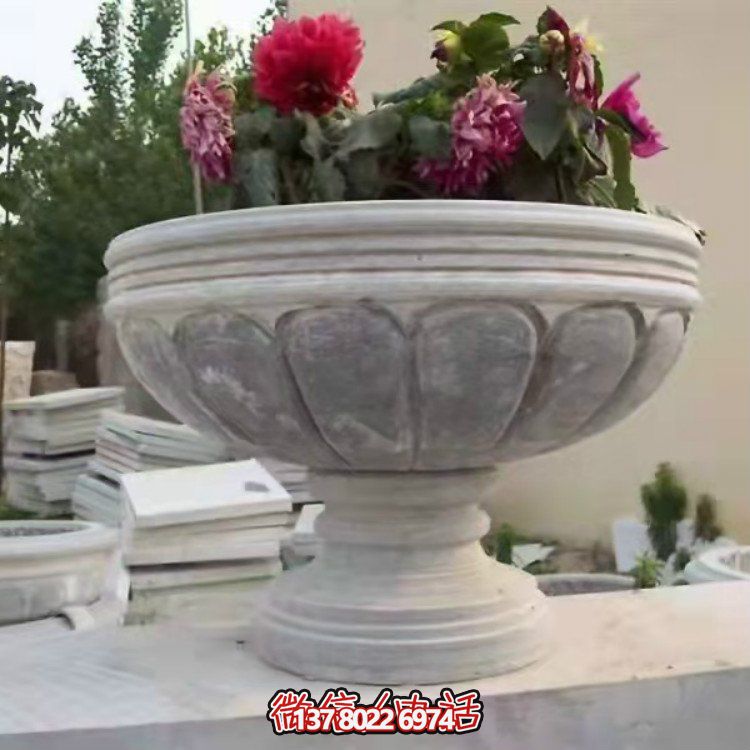 精美大理石石雕花缽，讓您的別墅、小區(qū)、戶外更加美觀
