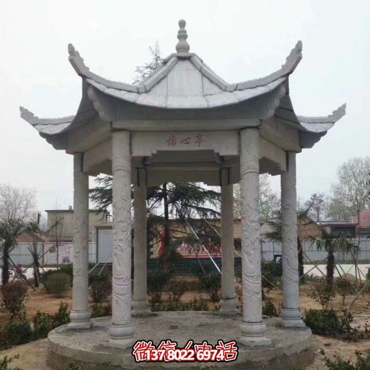 青石仿古石雕涼亭，營造寧靜田園風情