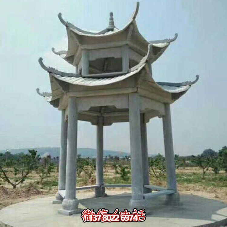 精美仿古建筑二層砂巖大理石涼亭，休閑擺放公園中