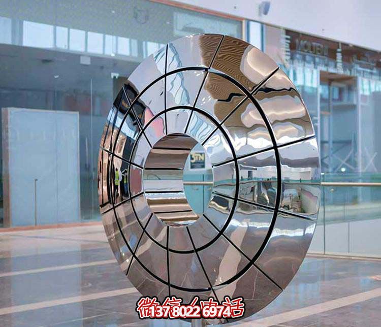不銹鋼雕塑傘狀圓環(huán)，創(chuàng)意裝點商廈鏡面