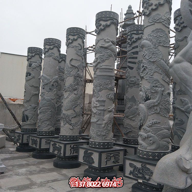 精美石雕十二生肖浮雕，傳承文化，點(diǎn)綴廣場柱子