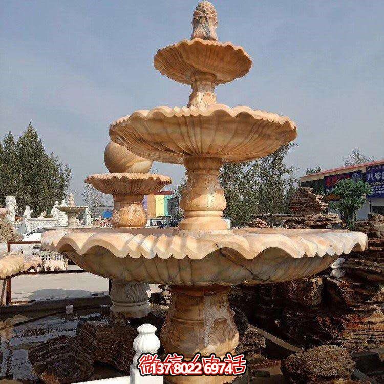 紅石材雕刻層噴泉，點(diǎn)綴天然晚霞水園林