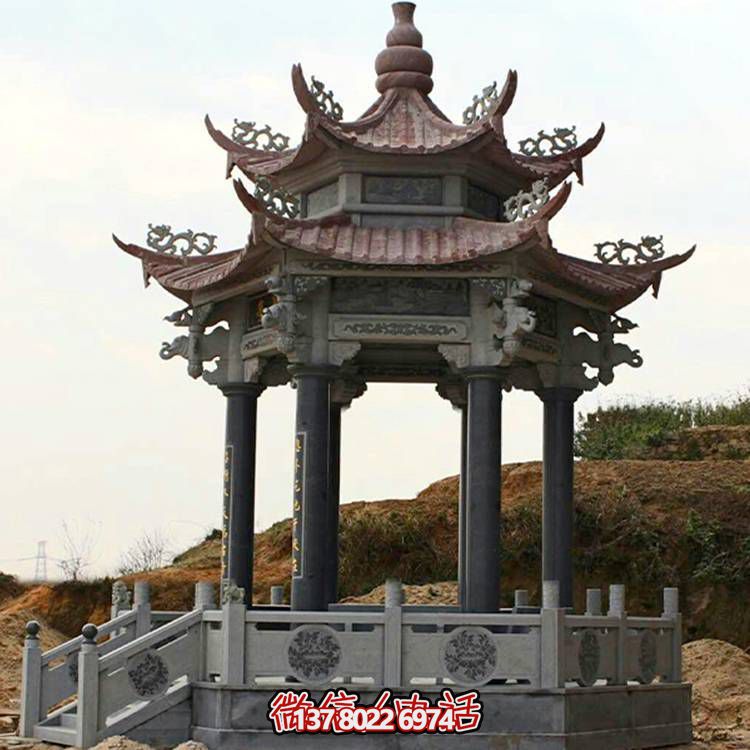 古典風(fēng)格二層涼亭，青石雕刻仿古園林戶外擺放