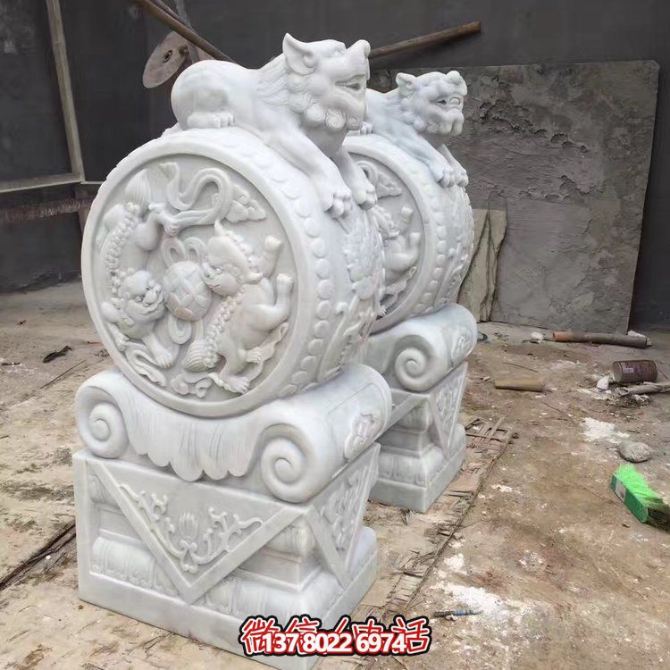 精美大理石石雕抱鼓雕塑，裝點別墅庭院門口