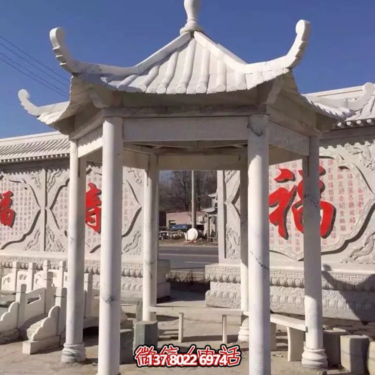 中式古建涼亭，大理石仿古裝飾庭院擺放