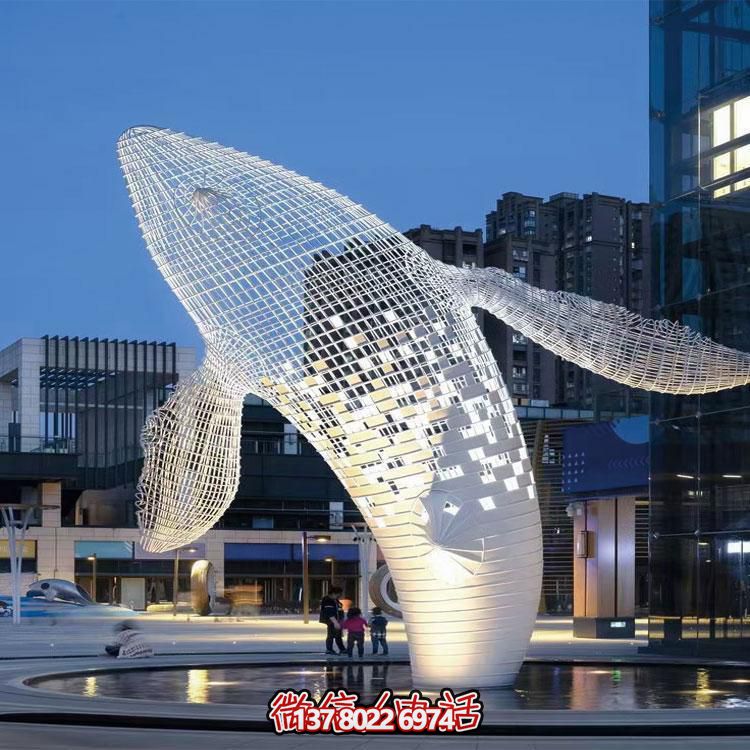 精美的大型不銹鋼網(wǎng)格鯨魚雕塑，綴點你的戶外空間