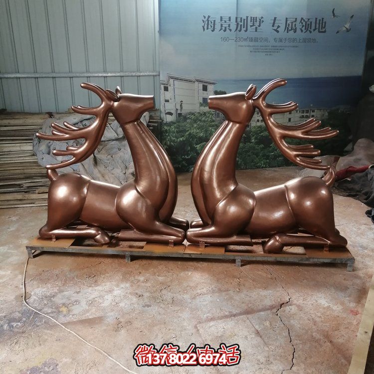 仿銅梅花鹿雕塑玻璃鋼擺件，園林景觀裝飾
