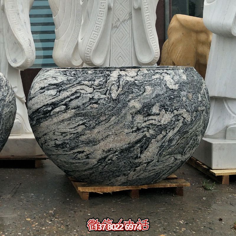 精美大理石石雕魚缸，點(diǎn)綴庭院雕塑