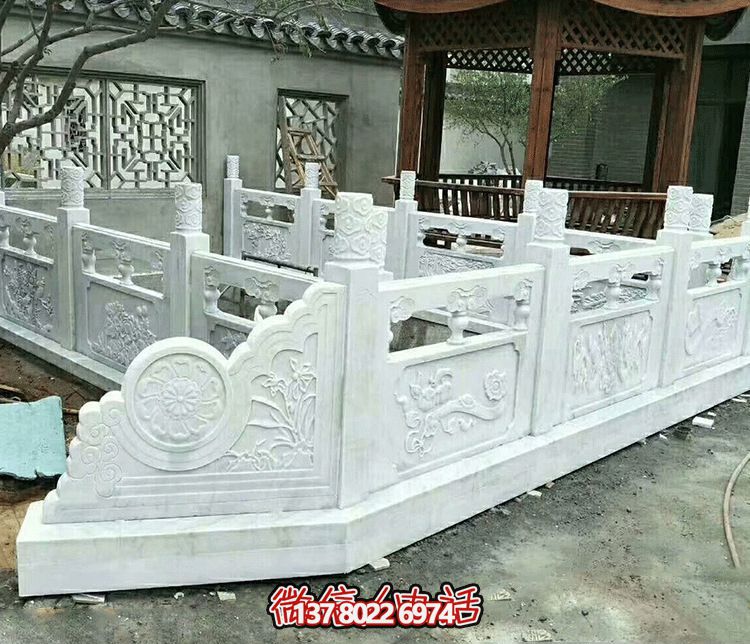 唯美古典庭院，池塘裝飾雕塑，漢白玉欄桿