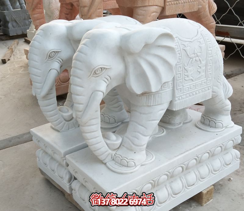 漢白玉雕塑，招財大象，令您鎮(zhèn)宅景區(qū)庭院更加迷人