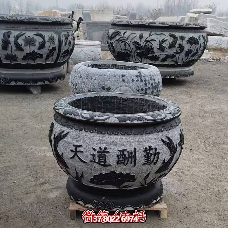 仿古青石石雕魚(yú)缸花盆荷花水缸