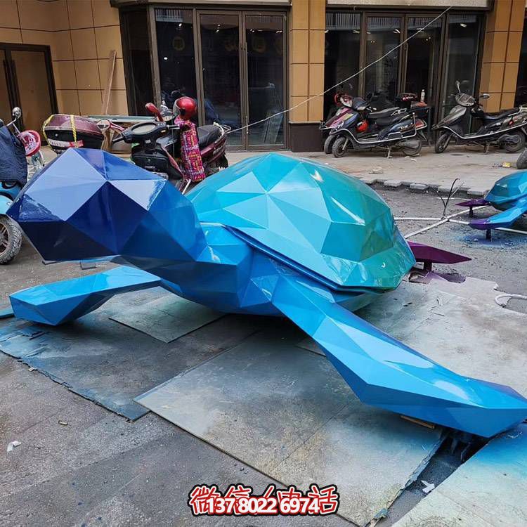 鏡面幾何烏龜不銹鋼雕塑切面動(dòng)物海洋館游樂(lè)園廣場(chǎng)擺件