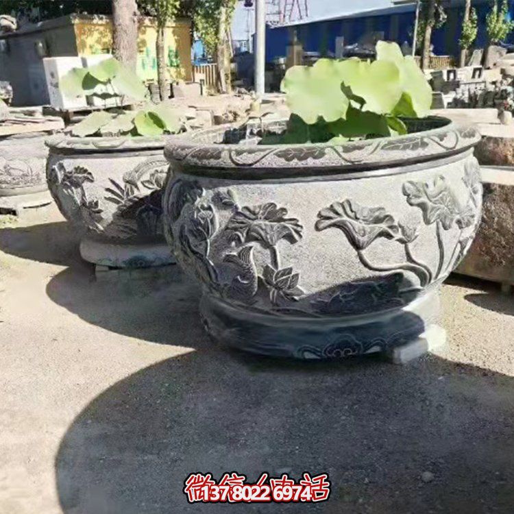 青石石雕戶外園林景觀魚(yú)缸