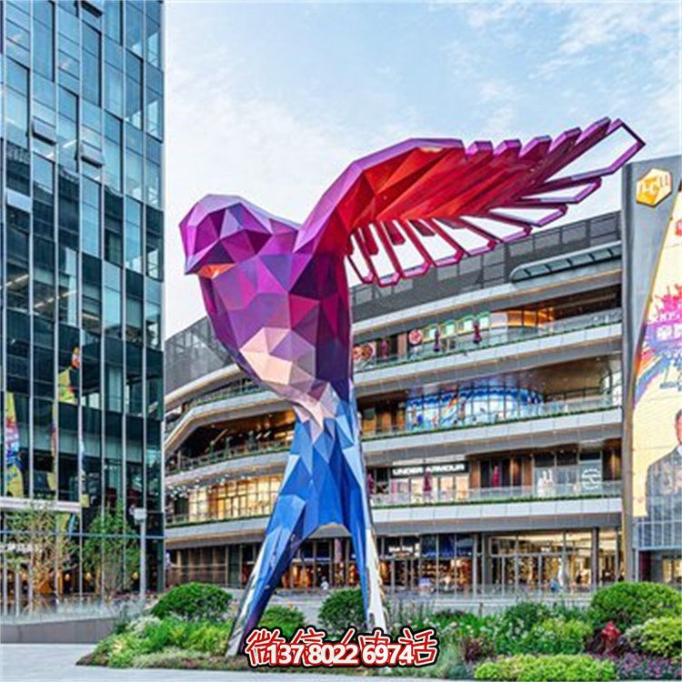 幾何抽象戶外商業(yè)街大型抽象小鳥(niǎo)雕塑