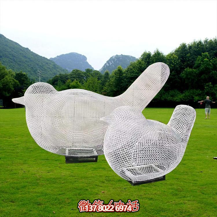 發(fā)光照明不銹鋼鏤空網(wǎng)格戶外園林景觀小鳥(niǎo)雕塑