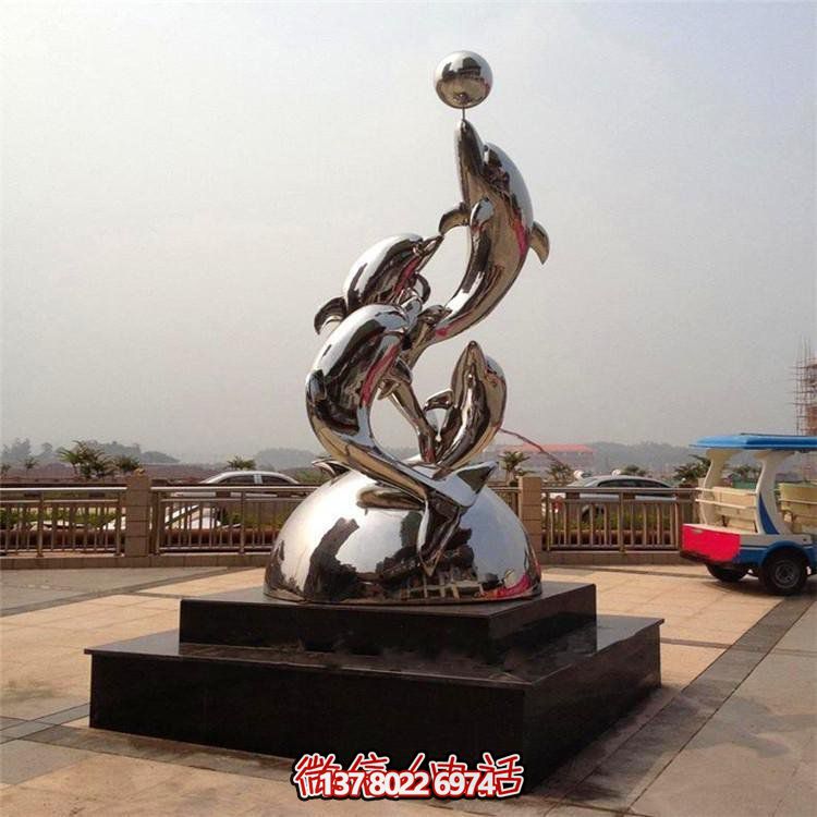 不銹鋼鏡面戶(hù)外園林創(chuàng)意海豚雕塑