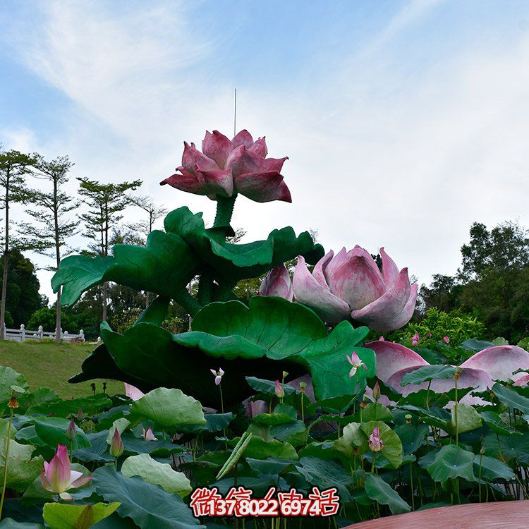 戶(hù)外池塘不銹鋼彩繪仿真荷花雕塑擺件