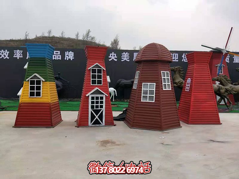 兒童游樂廣場彩三色玻璃鋼風車雕塑