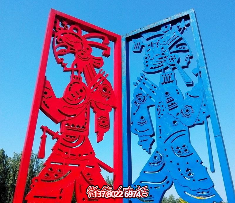 城市廣場(chǎng)擺放抽象不銹鋼皮影戲擺件