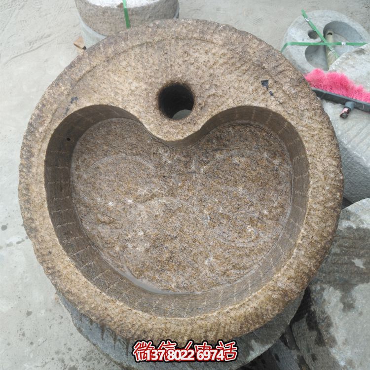 老舊石槽石頭洗手盆石缸水槽庭院陽臺(tái)流水景觀擺件