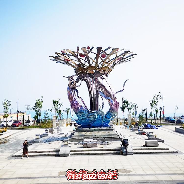 公園廣場水池噴泉擺放大型鏤空樹仙女人物標(biāo)識雕塑